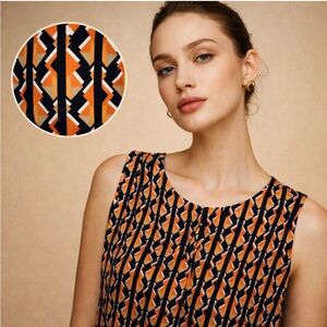 Anne Klein Geometric Print Sleeveless Blouse Size M Summer Corporate Workwear